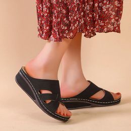 Sandals Size Retro Fashion Ladies Solid Wedge Outer Large Hollow Wear Colour Heel Women's