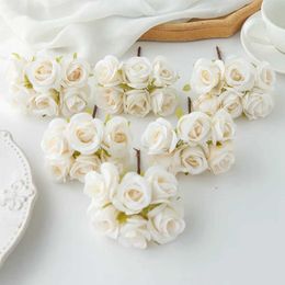 Decorative Flowers Wreaths 6Pcs Artificial Flower silk Rose for Christmas Wreaths Home Wedding bridal bouquet garden arch decoration Hot sales diy gift box