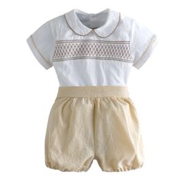 6-month-4-year-old toddler boy summer clothing top with shorts 2PCS Spanish clothing baby cotton daily gentleman boutique set 240509