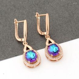 Dangle Earrings Drop For Women With Cubic Zircon Hanging Unique Hollow Oval Rose Gold Color Fashion Jewelry