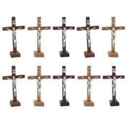 Decor 10pcs Standing Crucifix Decoration Small Wooden Tabletop Ornament