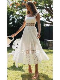 Basic Casual Dresses Fitshinling Bohemian Long Party Dresses Women Dance Wear Lace Spaghetti Strap Sexy Holiday Summer Dress Come Pareo New T240508