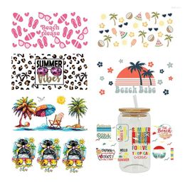 Window Stickers UV DTF Sublimation Beach Vibes 16oz Libbey Can Glass Wrap Printed Hello Summer Sunshine D13475