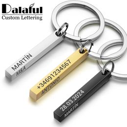 Stainless Steel Personalised Keychains 3D Bar Keyrings Engrave Text Name Date Custom Key Chains Rings Holder Love Gift P039 240506