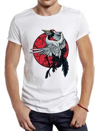 Men's T-Shirts THUB Vintage Japanese Red Crowned Crane Men T Shirt Graphic Sport Cloth Retro Bird Tops Hipster T Y240509