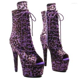 Boots Leecabe 7inch/17CM Leopard Material High Heel Platform Open Toe Ankle Pole Dance