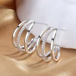 Stud Earrings 2024 Simple Stylish Three Line Shape High Quality Silver Colour Versatile Design Fashion Jewellery For Women