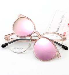 Cubojue Women039s Clip on Sunglasses Polarized Magnetic Lens Round Glasses Frame Pink Blue Mirrored Fit Over Myopia Eyeglasses7416998