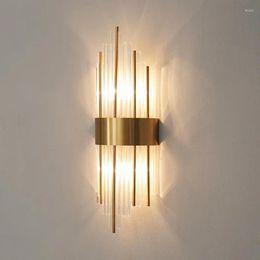 Wall Lamp American European Post Modern Golden Metal Crystal Glass Tube Light LED For Villa El Foyer Living Room Sconce