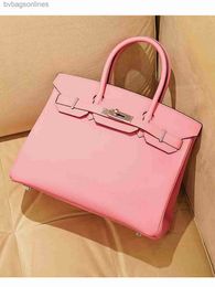Top Grade Hremms Genuine Leather Designer Hand Bags Free Shipping Women Birkkis Bag Bk30 Rose Pink Silver Buckle Leather Engraving Handheld Middle Womens Bag Bag