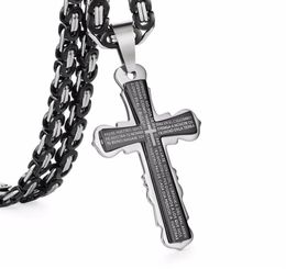 Black Silver Tone Bible Strong Long Thick Link Byzantine Chain Gift for Men Jewelry Stainless Steel Pendant Necklace Jewelry22211776384