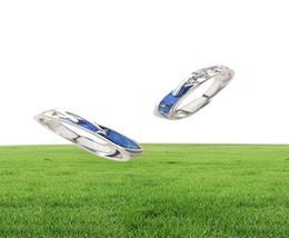 2Pcs Dainty Sea Blue Meteoric Star Lover Couple Rings Matching Set Promise Wedding Moon Star Ring Bands for Him and Her X0715120777705746