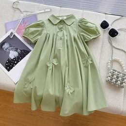 Girl's Dresses Girls Butterfly Bubble Sleeves Summer New Flip Neck Dress Suitable for Childrens Graduation Day Evening Sweet and Cute DressL2405