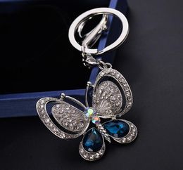Luxury Butterfly Keychains Crystal Rhinestone Bag Charms Animal Pendant Keyrings Holder Accessories Fashion Women Car Key Chains R7889924