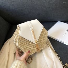 Bag D&T 2024 Arrival Bamboo Rattan Shoulder Knitting Women PU Material Metal Chains Tassel Hasp Casual Lady Style Trend