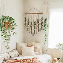 Decorative Figurines Fake Eucalyptus Leaves Decoration Bohemian Wall Hanging With Wooden Beads Cotton Rope Boho Room Kitchen For Bathroom