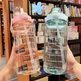 2 Litre Water Bottle With Straw Kawaii Cute Drinking Sports Bottles Time Marker For Girls Jug Drinkware Outdoor Cup 240422