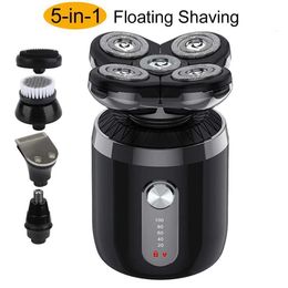 Razors Blades 4D Mens Rechargeable Bald Head 5-in-1 Electric Razor 5 Floating Beard Nose Ear Trimming Face Brush Q240508