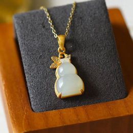 Pendants S Silver Natural Hetian White Jade Small Gourd Pendant Necklace Delicate Cute Fresh Women Vintage Brand Jewelry