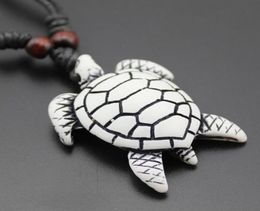 Whole 12PCS Cool Imitation Yak Bone Carving Hawaiian Surfing Sea Turtles Pendant Wood Beads Cord Necklace Lucky Gift3809748