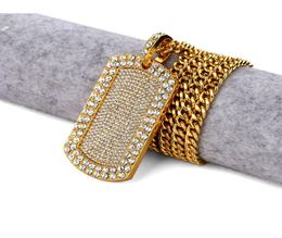 New Bling Smooth Army Card Pendant Iced Out Full Rhinestone Gold Plated Dog Necklace Hip-hop Jewellery women men Gift4293895