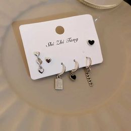 Stud Silver Colour Metal Tassel Chain Love Heart Earring Irregular Geometric Cherry Hoop Earrings for Women Gifts Jewellery 6pcs Set