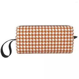 Storage Bags Orange Houndstooth Cosmetic Bag Women Kawaii Large Capacity Geometric Puppy Tooth Makeup Case Beauty Toiletry