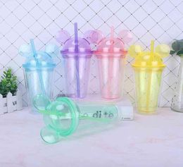 9 Colours 15oz Acrylic Tumbler With Dome Lid Straw Double Wall Clear Plastic Bottle Travel Tumbler Reusable Cup Sea DDA3307933989