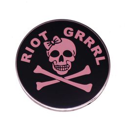 Riot Grrrl Pink Skull Crossbones with Bow Enamel pin Feminist Brooch Badge