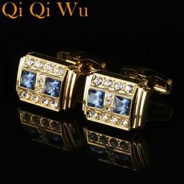 Cuff Links Jewellery French Shirt Mens Cufflinks Designer Brand Blue Crystal Cufflinks Button Luxury Wedding Free Delivery Q240508