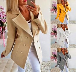 Women039s Jackets HEFLASHOR Women Casual Wool Autumn Double Breasted Vintage Office Lady Dress Coats Slim Solid Jacket Outerwea6388056