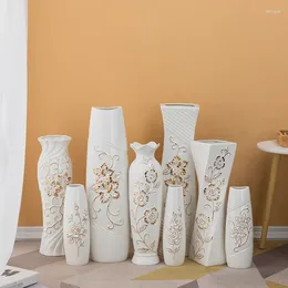 Vases Vintage Interior Flower Bottle Ceramic Living Room Bedroom White Plant Vase High Floor Gold Aesthetic Vasos Home Decor OA50HP