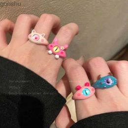 Couple Rings Cute Green Monster Ring Womens Fashion Sweet Two tone Cat Eye Open Couple Ring Wedding Finger Accessories 2023 New Jewellery WX