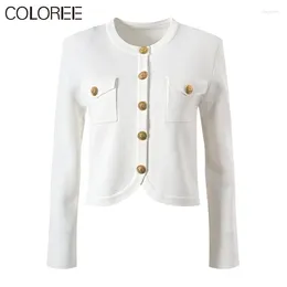 Women's Knits White Black Cardigans For Woman 2024 Spring Luxury Designer Clothes Elegant Gold Buttons Knitted Sweater Mujer