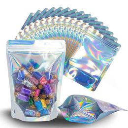 Mylar Wholesale 1000Pcs Holographic Resealable Bags Smell Proof Heat Sealable Stand Up Pouches - Use For Party Favours Candy Gift