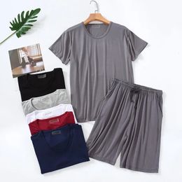 Mens Pajamas Summer Modal ShortSleeved Shorts Home Wear Thin Round Neck Casual Suitable for Daily Plus Size Pajama Set 240428