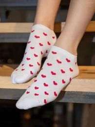 Women Socks Hearts Pattern Knitted Sock Spring Autumn Low Tube Female Cute Sweet Home Chic Cotton 2 Pcs/bag