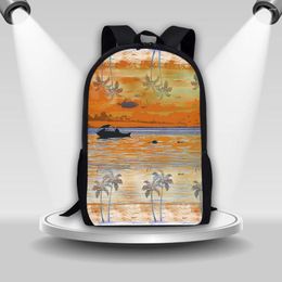 Backpack Coloranimal Seaside Oil Painting Coconut Tree Casual Comfortable Women Cute Large Zipper Travel Bag Children Schoolbags