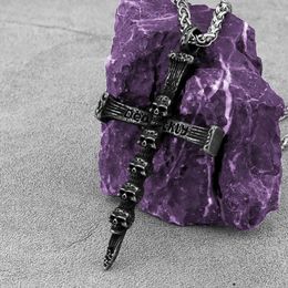 Pendant Necklaces Gothic Black Gun Plated Skull Cross Earring Men Women Rock Hip Hop Jewellery Holy Religion Stainless Steel Necklace Gift