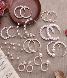 Dangle Chandelier Korean Fashion Simple Plain Gold Metal Pearl Hoop Earrings Big Circle Hoops Statement For Women Party Jewelry6280207