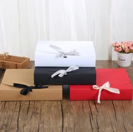 241957cm WhiteBlackBrownRed Paper Box with Ribbon Large Capacity Kraft Cardboard Paper Gift Box Scarf Clothing Packaging DHB1344133