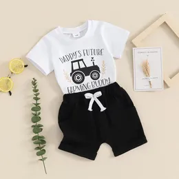 Clothing Sets Toddler Boys Summer Outfits Car Letter Print Short Sleeve T-Shirts Tops Elastic Waist Shorts 2Pcs Clothes Set