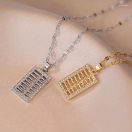 Pendant Necklaces Vintage Chinese Style Necklace Plated 14K Gold Crystal Square Abacus Stainless Steel Clavicle Chain Party Jewelry