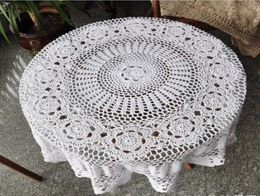 Lovely hand crochet tablecloths nice crochet table topper round table cover WHITE for home wedding decorative af0172106218
