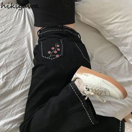 Women's Jeans Embroidery For Women 2024 Bottoms Fashion Flare Pants Loose Black Casual Denim Trousers Vintage Pantalon Femme 27v805