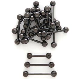 50pcs JewelryAll Black Titanium Tongue Ring bells 14G16mm Nipple Ear Body piercing Jewellery Straight Barbells1428368