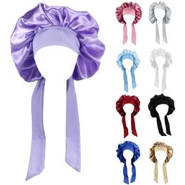 Mulheres cetim Solid Sleeping Sleeping Sleep Sleep Bap Head Tie Band Cabelo CARACO BONNET CAPAP UNISSISEX Caps Turbano Cabelo encaracolado JY1188