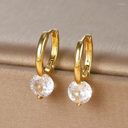 Hoop Earrings Girl's Sweet Zircon Stainless Steel Gold Colour Ear Button Korean Fashion Jewellery For Woman Elegant Accessories