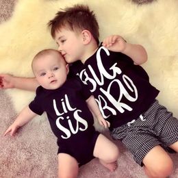Sibling Set Big Brother Little Sister Sibling Clothes Childrens Gift Big Bro Lil Sis Brother Sister TShirt Baby Gift Clothes 240507