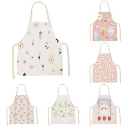 Fun Lamb Kitchen Pink Apron Home Clean Cartoon Kitten Animal Aprons Cooking Baking Women Waist Bib Adult Kids 240508